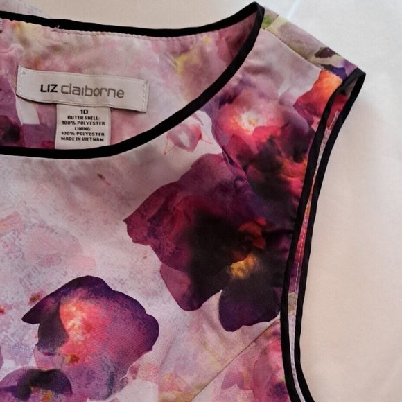 LIZ CLAIBORNE SILKY dress Sz 10 colorful FLORAL SLEVELESS FORMAL ACADEMIA LUXURY - Picture 3 of 9